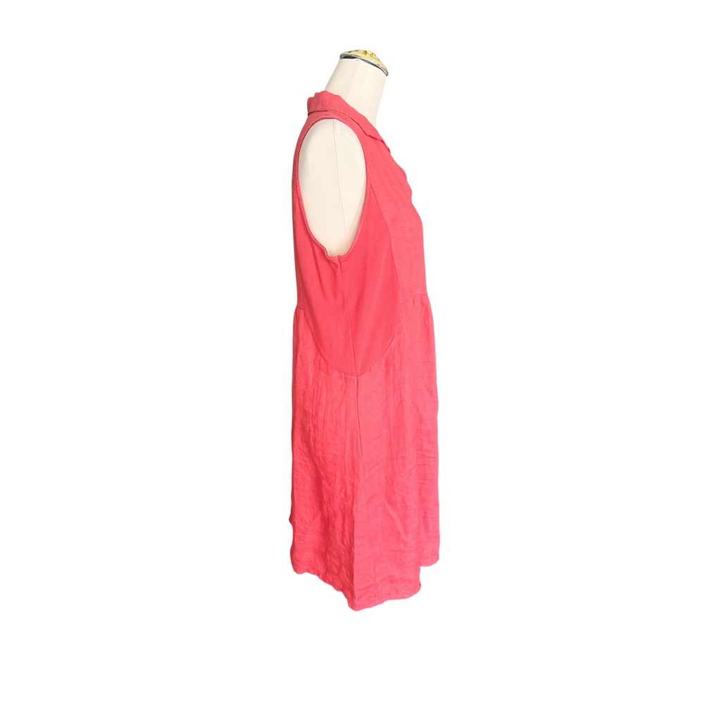 Terzo Millennio Coral Red Linen Sleeveless V-Neck Dress Made in Italy Size Med - Picture 4 of 11